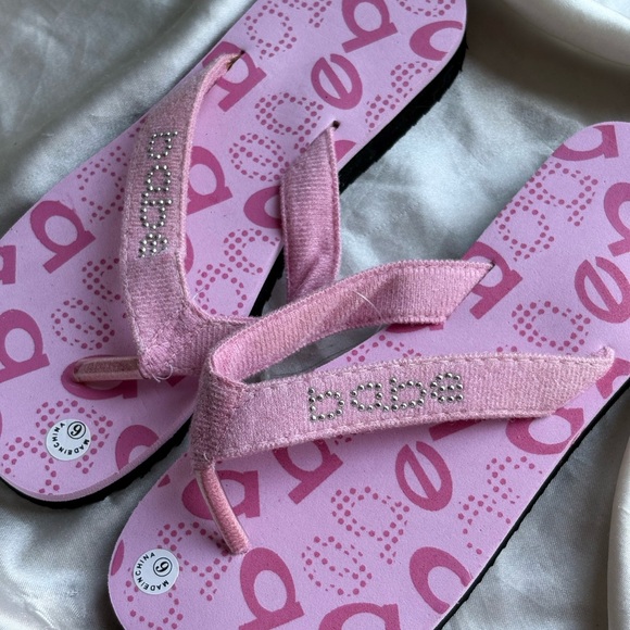 Bebe Pink Flip Flops with Silver Studded Detail - Picture 1 of 7